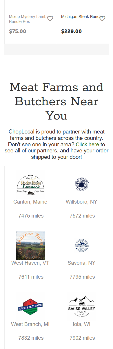 ChopLocal — 'Meat Farms and Butchers Near You' Grid